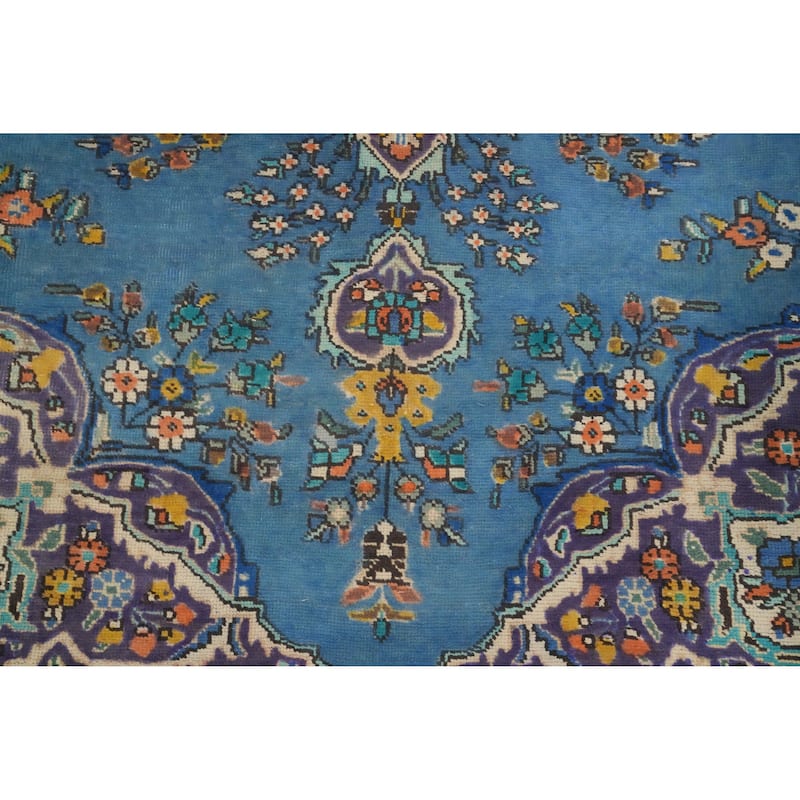 Hand Knotted Oriental 100% Wool Carpet Traditional Floral Navy Blue & Blues Tabriz Area Rug - 9' 6'' X 6' 7''