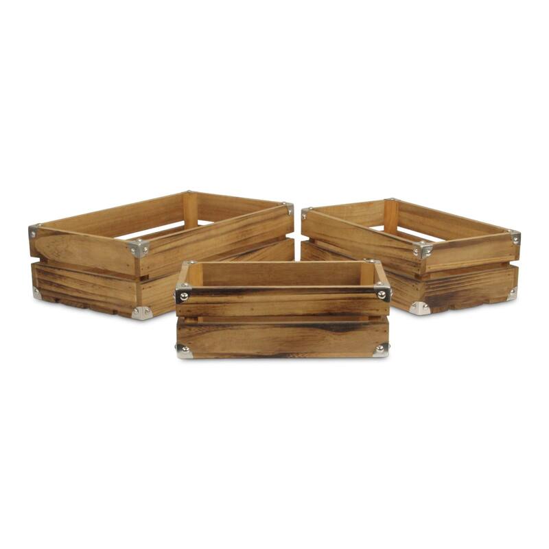 Rustic Farmstead Dark Brown Wooden Studded Crate Set - Brown
