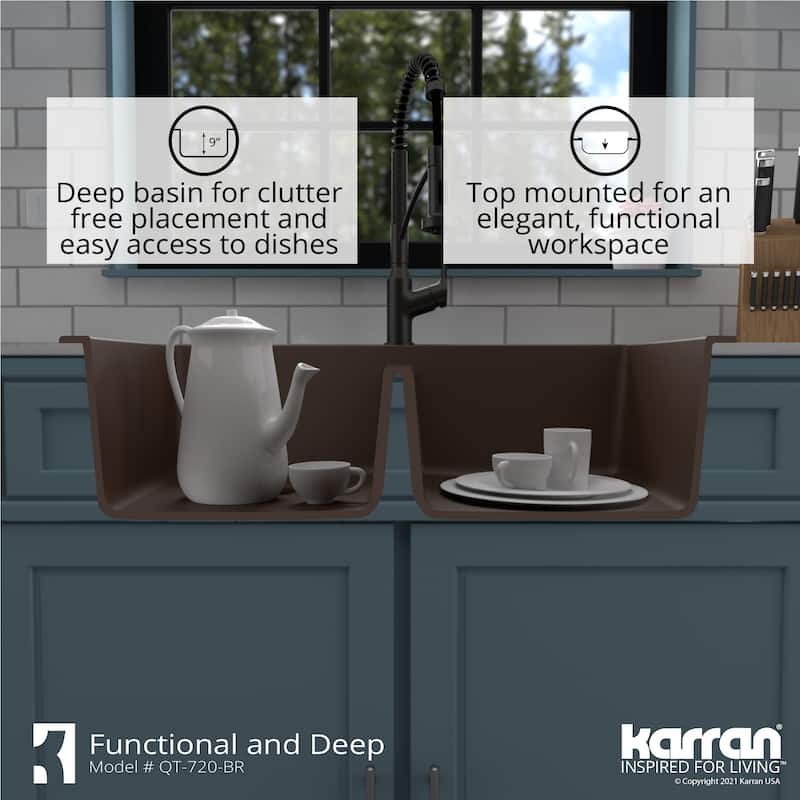 Karran Drop-In Quartz 50/50 Double Bowl Kitchen Sink