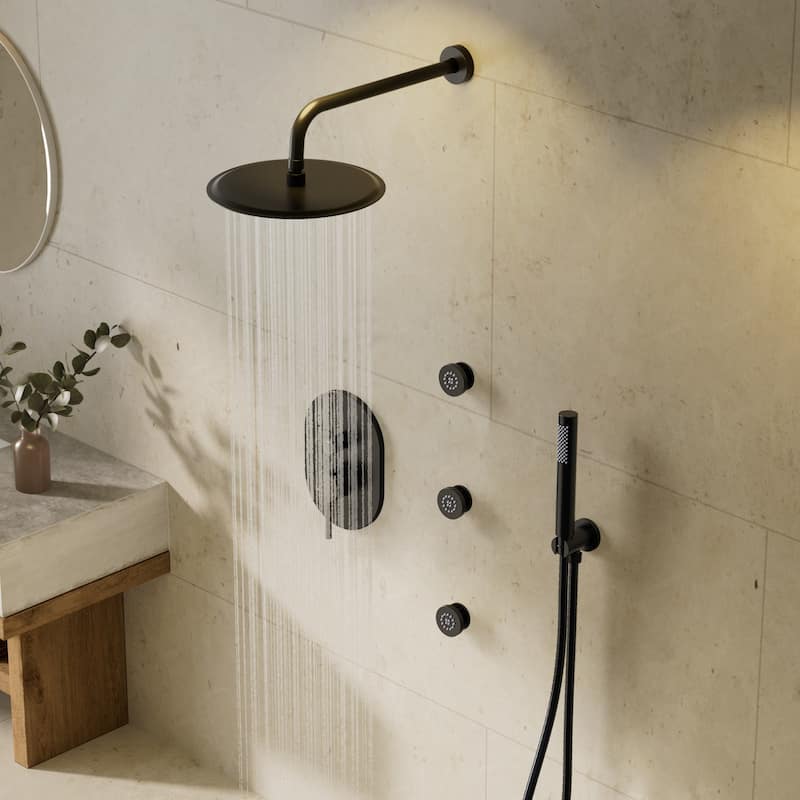 GRANDJOY 12" Showerhead Rainfall Shower System with 3 Body Jets and Handheld Spray