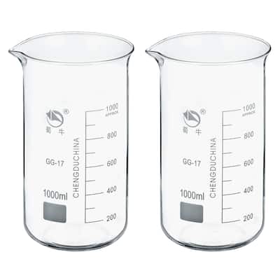 2pcs 1000ml Tall Form Glass Beaker 3.3 Borosilicate Lab Measuring Cups - Clear