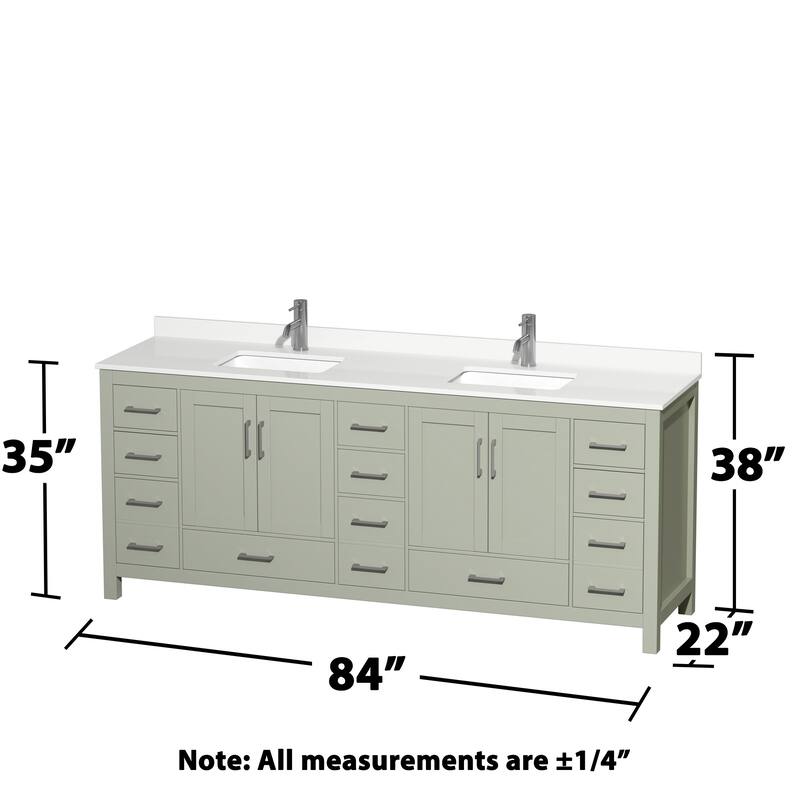 Sheffield 84-inch Double Vanity, Single Hole Quartz Top, Med Cabinets