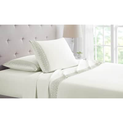 Bamboo Comfort Lace Crochet Embroidery 4 Piece Sheet Set