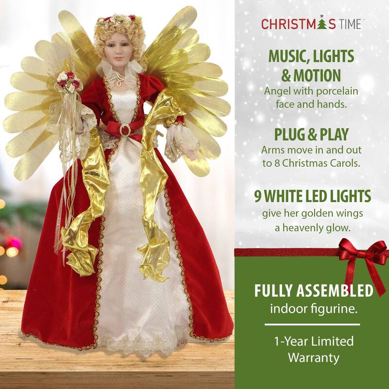Christmas Time 32-In. Music, Lights, and Motion Christmas Angel Figurine, Animated Indoor Holiday Home Decor - 2.5 Foot