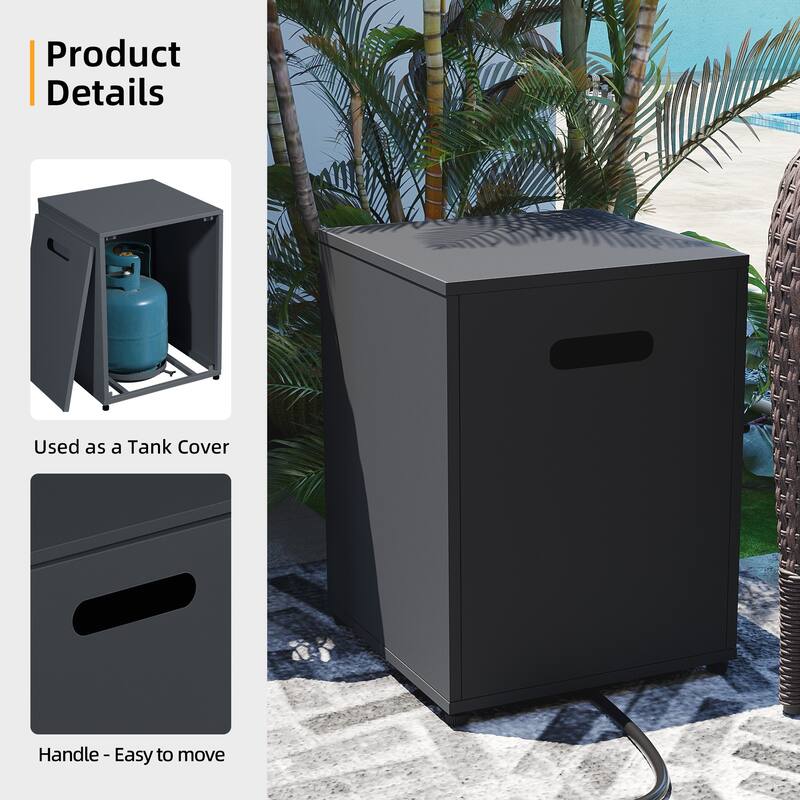 Patio Watcher Outdoor 56in. Rectangular Iron Fire Pit Table with Propane Tank Cover