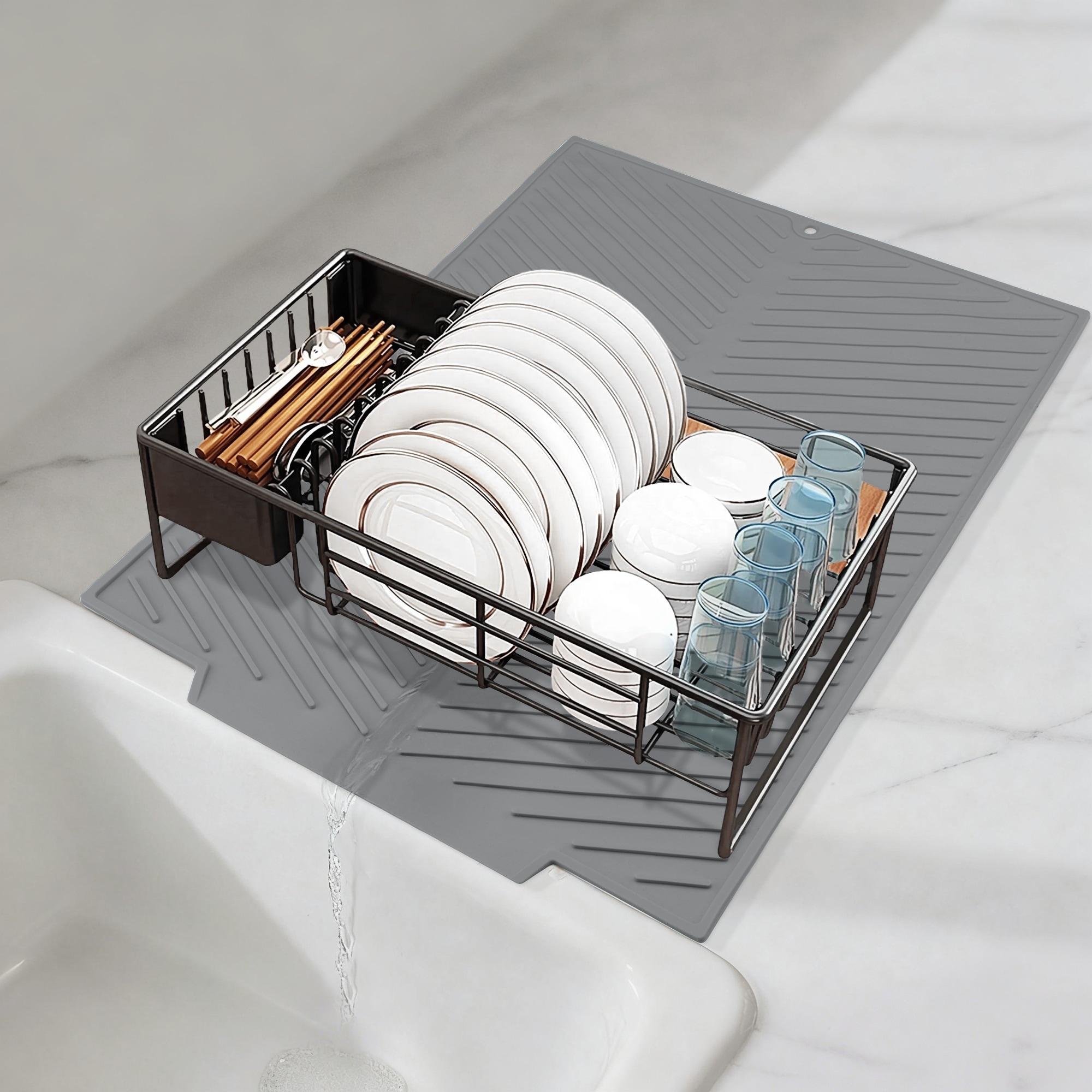 Silicone Dish Drying Mat for Kitchen Counter, Easy Clean Kitchen Mat, Heat Resistant Silicone Mat with Concave and Convex Design