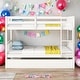 preview thumbnail 2 of 70, Twin Over Twin Rubber Wood Bunk Bed with Trundle, Convertible into 2 Twin Size Beds,with Ladder and Safety Guardrails