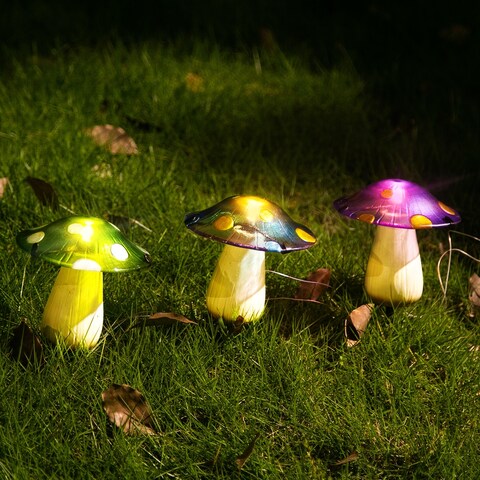 Adeco Outdoor Solar Garden Lights 3 Packs Yard Decorative Mushroom