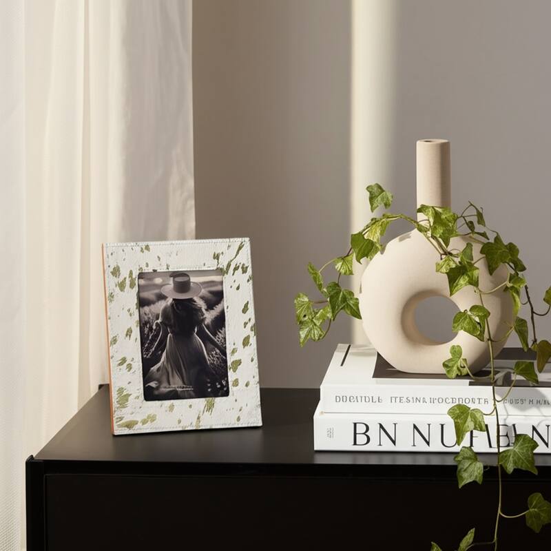 Leather Picture Frame Modern Speckled Glam Decorative Accent