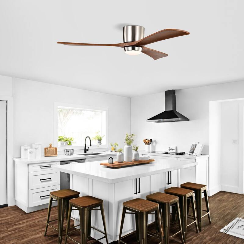 52" Flush Mount Solid Wood Blades Ceiling Fan with Lights Remote Control, Quiet DC Motor, 6 Speed, Reversible Ceiling Fan