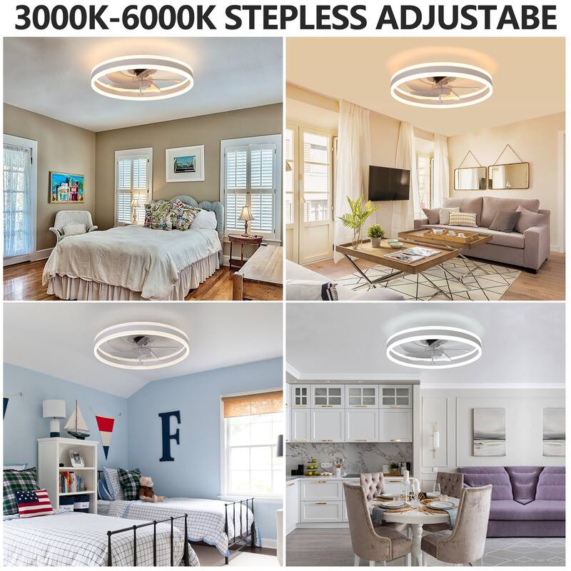 Remote Control Flush Mount Ceiling Fan Silent Fan Light with Adjustable Color Temperature & 6 Adjustable Wind Speeds