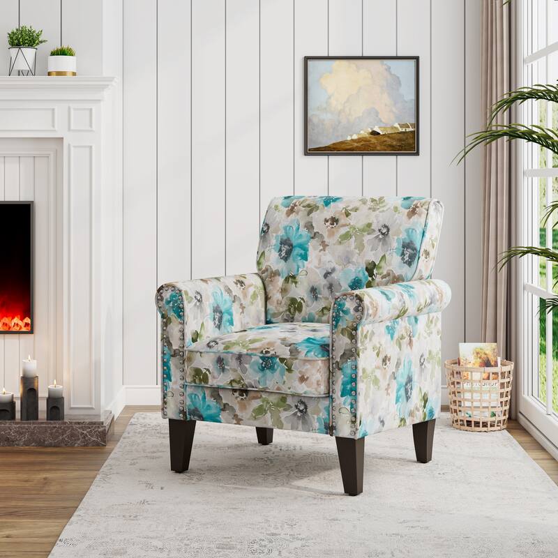 Herve Traditional Rolled Arm Accent Chair with Pewter Nailheads