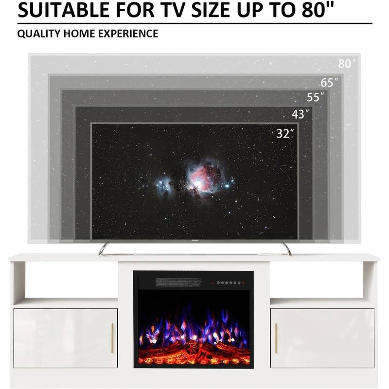 BOSSIN 70-inch TV Stand with 23" Electric Fireplace, Modern High-Gloss Entertainment Center for TVs up to 80" for Living Room