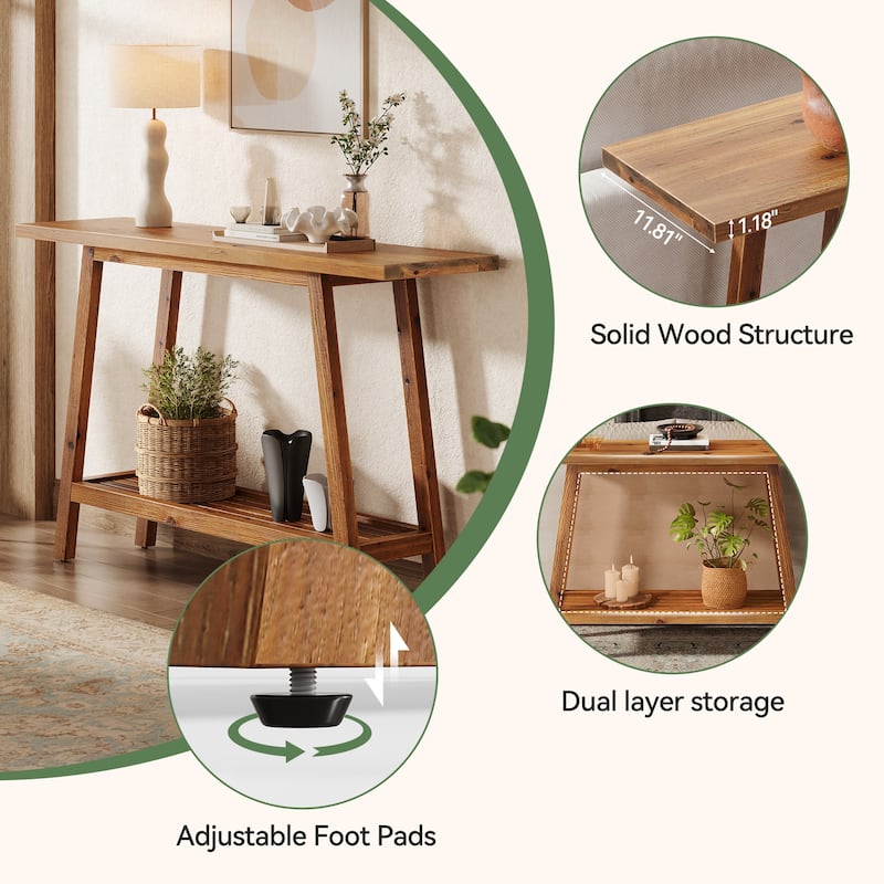 Solid Wood Console Table, Entryway Table with Storage Shelf, Couch Behind Sofa Table Hallway Foyer Accent Table