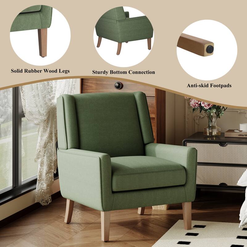 Mid-Century Linen Wing Chair - Tailored Channel Tufting & Walnut Tapered Legs, Compact Accent for Reading Nooks