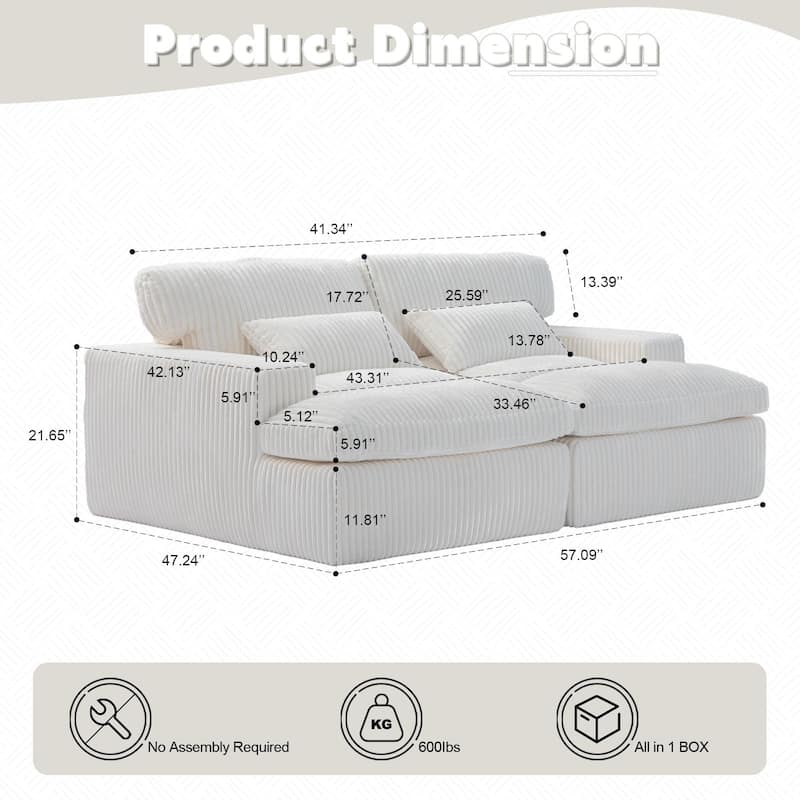 Modular Corduroy Upholstered Sectional Sleeper Sofa Bed with Double Chaise Lounge Chairs Livingroom Oversized Deep Seat Loveseat
