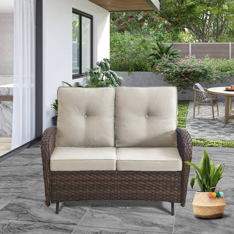 2 Seater Wicker Glider Sofa with Rattan Table - Brown