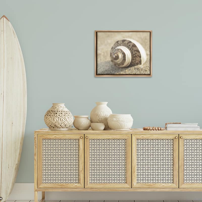 Stupell Neutral Tone Seashell Framed Floater Canvas Wall Art Design By Dora Rotondella