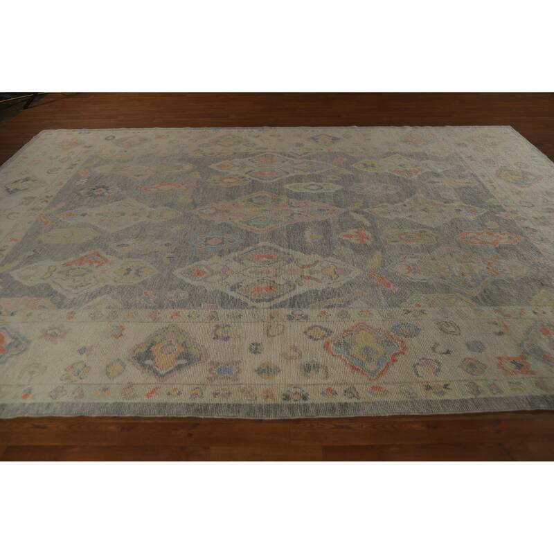 Hand Knotted Oriental 100% Wool Carpet Transitional All-Over Greys & Charcoal Oushak Area Rug - 12' 11'' X 9' 0''