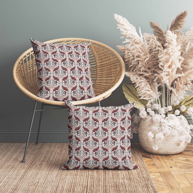 Botanical Bouquet Faux Suede Reversible Throw Pillow Orange and Gray