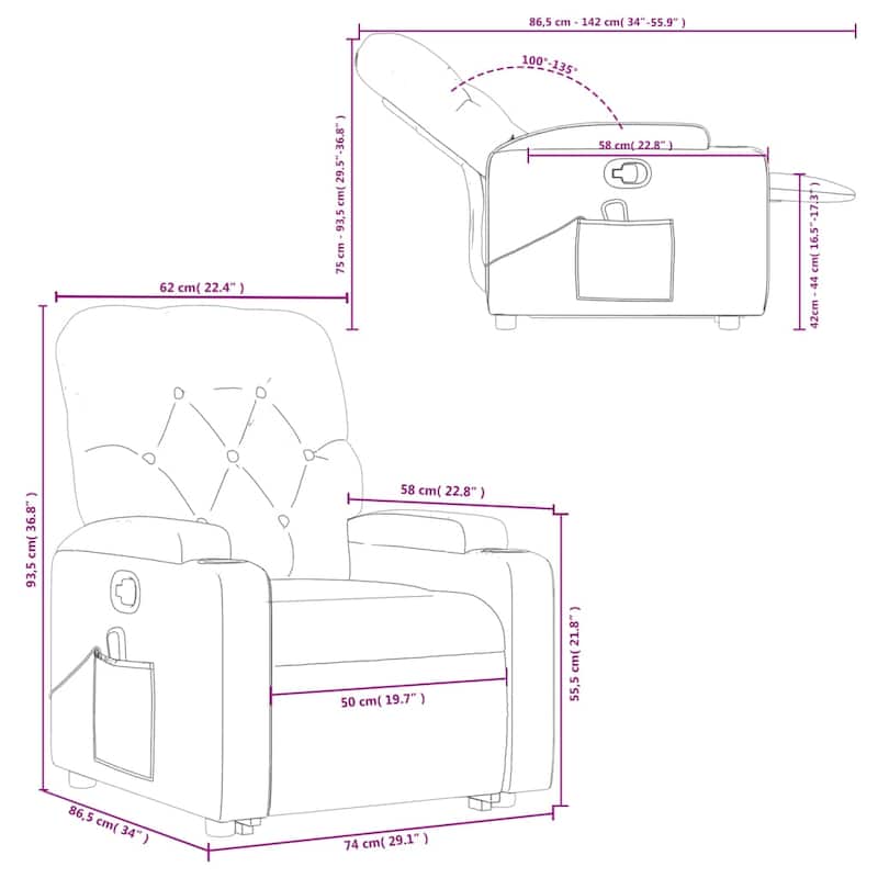 vidaXL Stand up Massage Recliner Chair Power Lift Wingback Armchair Fabric