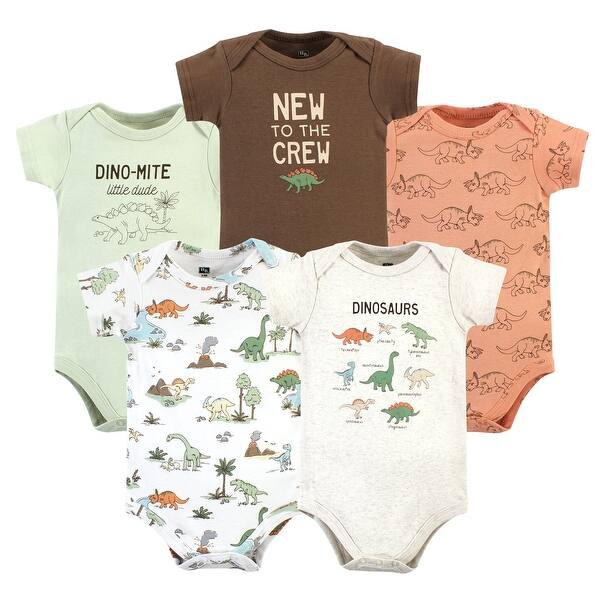slide 1 of 1, Hudson Baby Cotton Bodysuits, Dinosaur Adventures 5-Pack 0-3 Months - Dinosaur Adventures 5-Pack