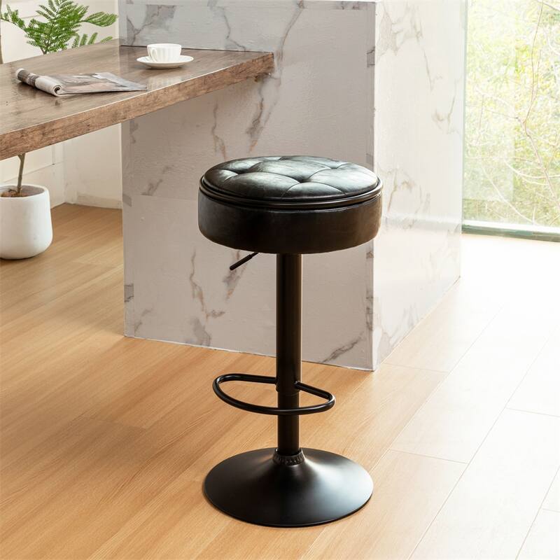 Round Storage Bar Stool Set of 2,Height Adjustable with Metal Frame