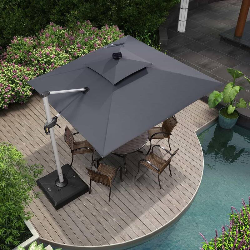 PURPLE LEAF 9 ft Double Top LED Square Patio Cantilever Umbrella