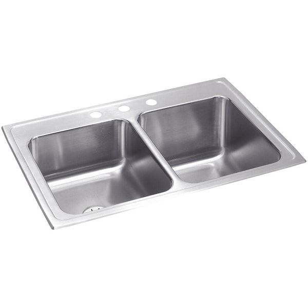 Elkay STLR3322RPD Gourmet 33" Double Basin 18-Gauge Stainless Steel Kitchen Sink for Drop In Installations with 50/50 Split -