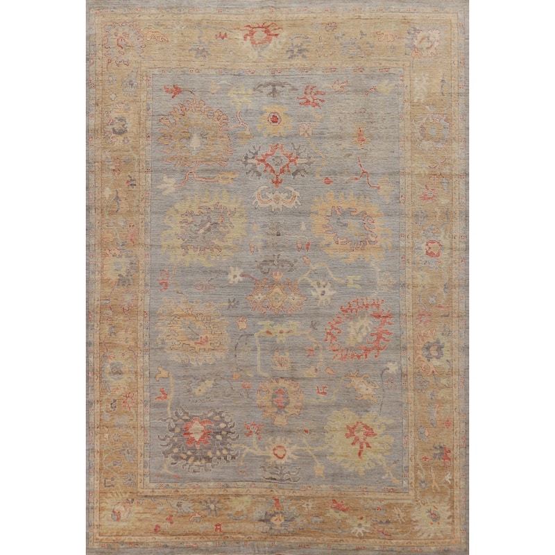 Hand Knotted Oriental 100% Wool Carpet Transitional All-Over Greys & Charcoal Oushak Area Rug - 11' 10'' X 8' 11''