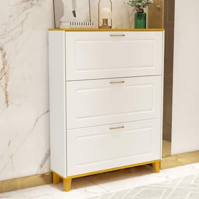 24-Pair Shoe Storage Cabinet with 3 Flip Drawers White by Kerrogee