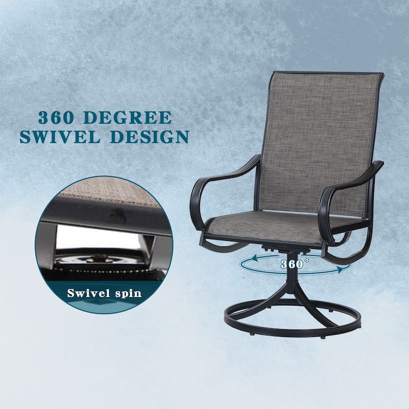 MAISON ARTS 5 Piece Outdoor Patio Dining Fire Pit Set, 4 Textilene Swivel Chairs and 28 inch Steel Striped Square Fire Table