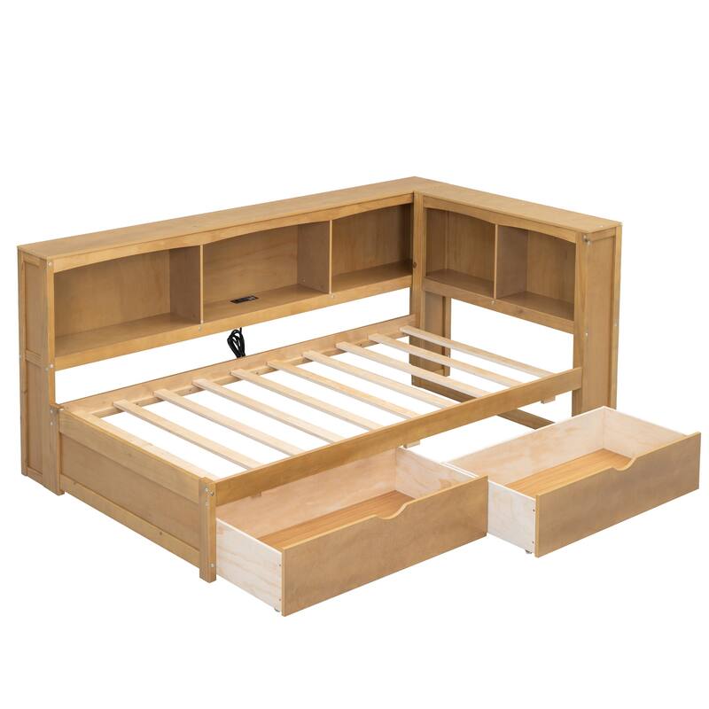 Twin Daybed with 2 Storage Drawers, Cabinets, and USB Ports