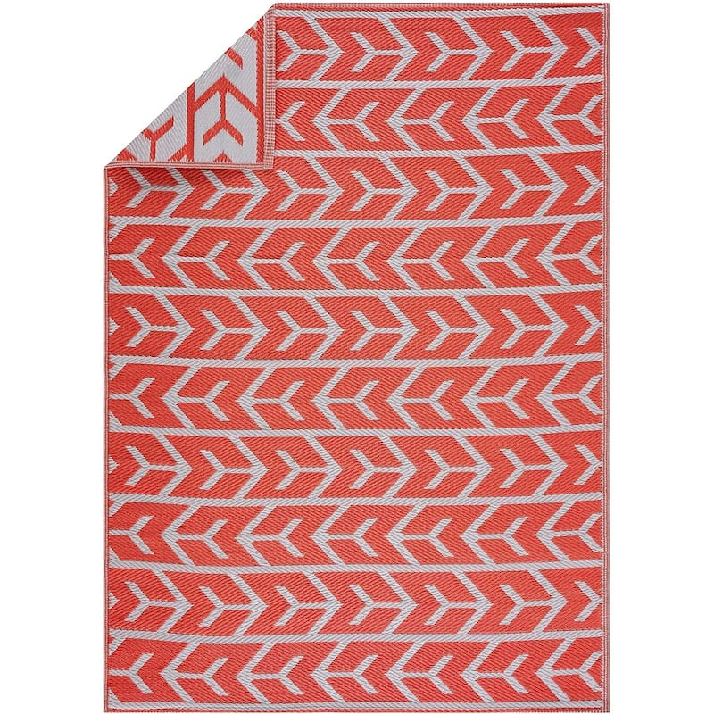 Amsterdam Lightweight Reversible Recycled Plastic Outdoor Floor Mat - 8'x10' - Orange&White