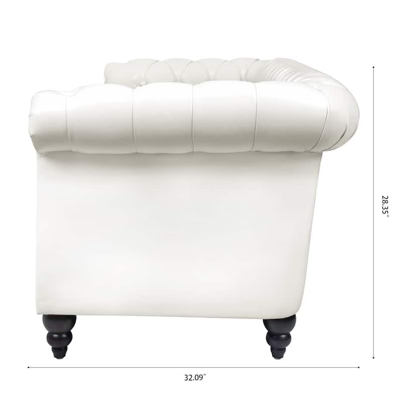84.65" PU Leather Chesterfield Sofa with Rolled Arms (3-Seater)