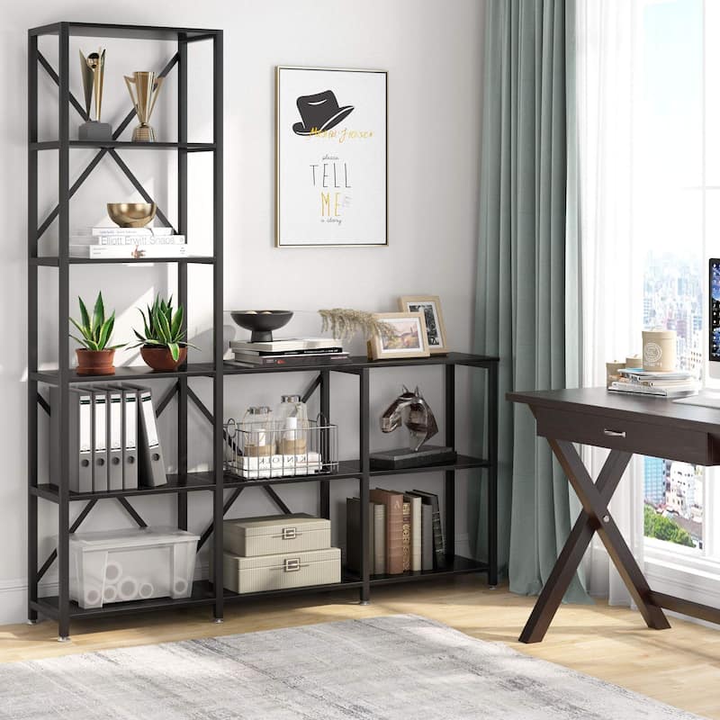 L Shape Bookshelf 9 Shelf Ladder Corner Etagere Bookcase Display Rack for Living Room Bedroom