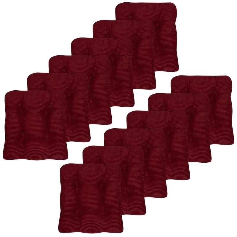 Sweet Home Collection Fluffy Memory Foam Tufted Chair Cushion Non Slip Microdot Rubber Back - Set of 12 - Burgundy
