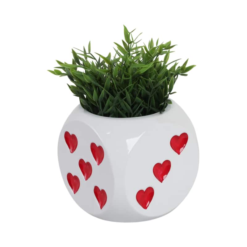Ceramic Planter Heart Graphic Dice-Inspired Decorative Plant Holder - 6" x 6" x 6"