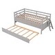 preview thumbnail 44 of 50, Elegant Low Loft Bed Twin Size with Trundle, Full Safety Fence, Climbing ladder and Storage Drawers, Solid & Sturdy, White