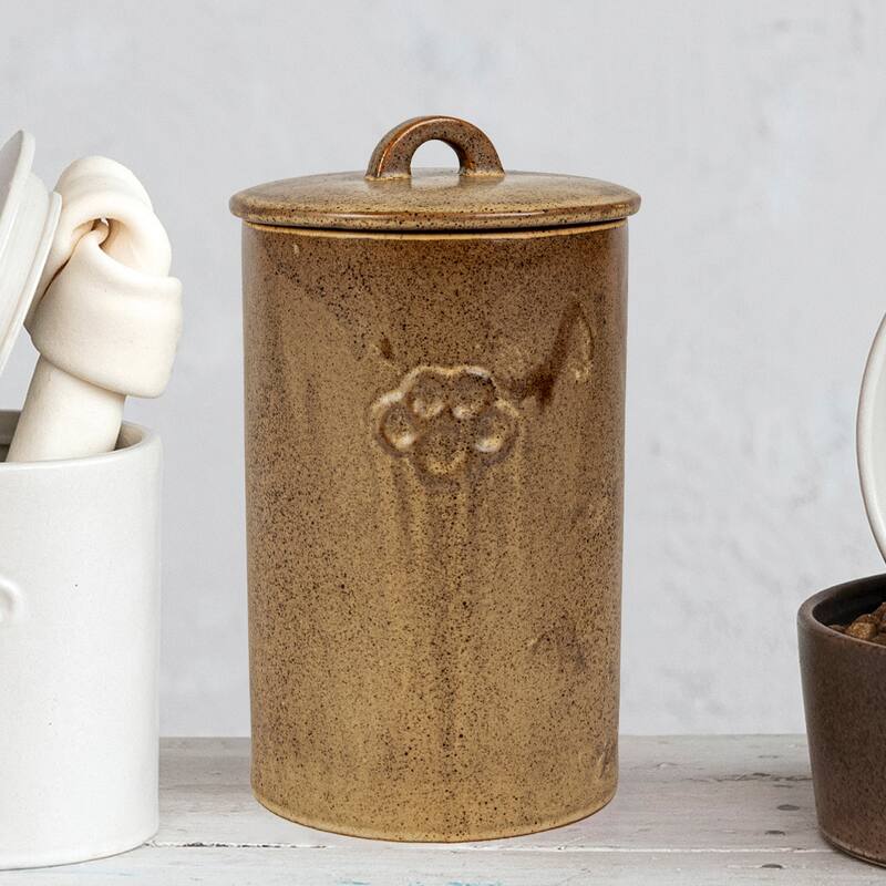 Debossed Stoneware Treat Canister with Paw Print