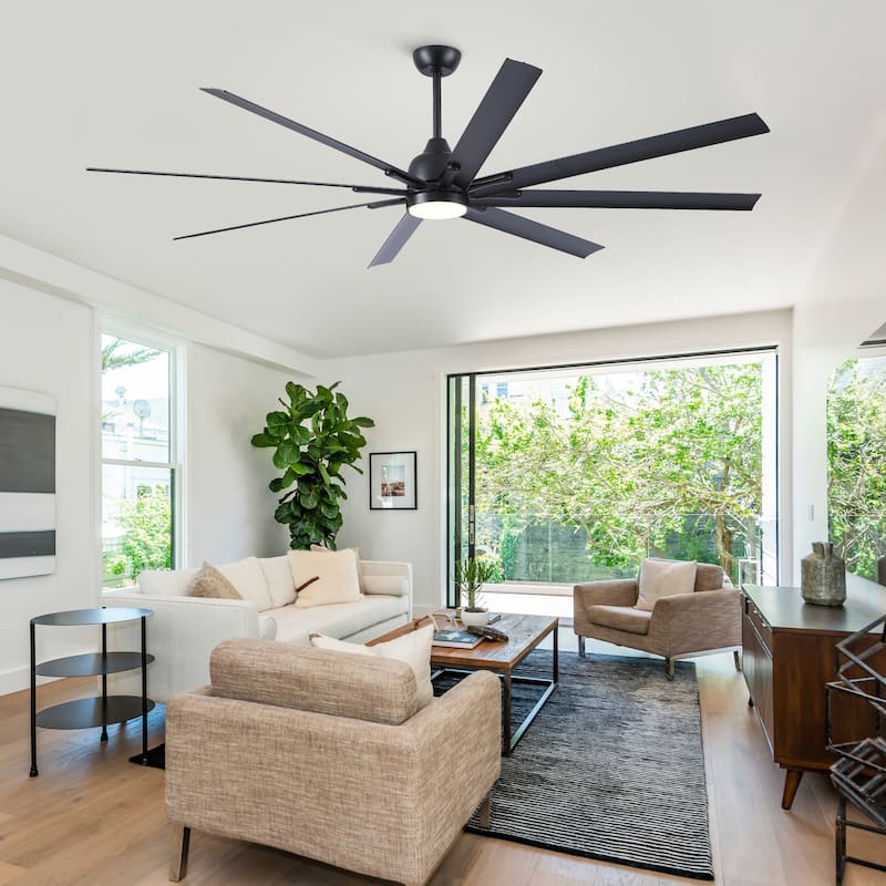 YUHAO 84 In. Indoor/Outdoor Modern Industrial Large Windmill Aluminum Blade Ceiling Fans With Lights, Quiet DC Motor and Remote