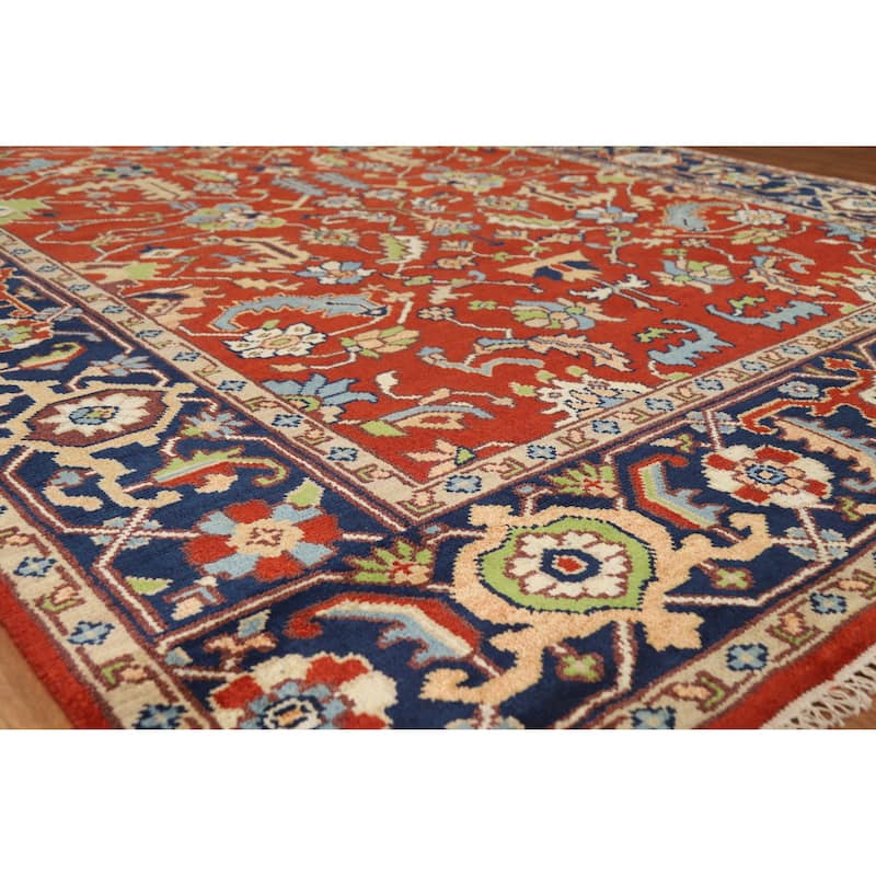 Hand Knotted Oriental 100% Wool Carpet Transitional All-Over Red Oushak Area Rug - 9' 11'' X 7' 11''