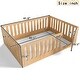 preview thumbnail 2 of 37, Queen Size Montessori Floor Bed with Door & High Fence, Solid Wood Low-Profile Sleep and Play Bed Frame
