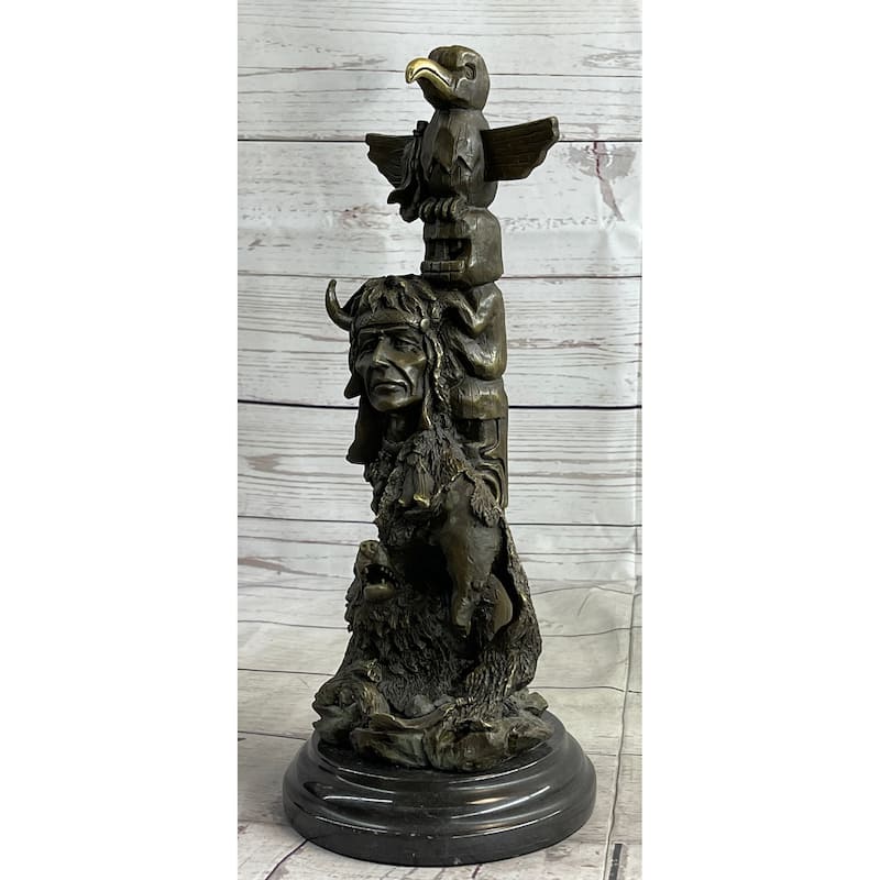 Native American Indian Totem Pole Bronze Sculpture Statue Original Art By Milo