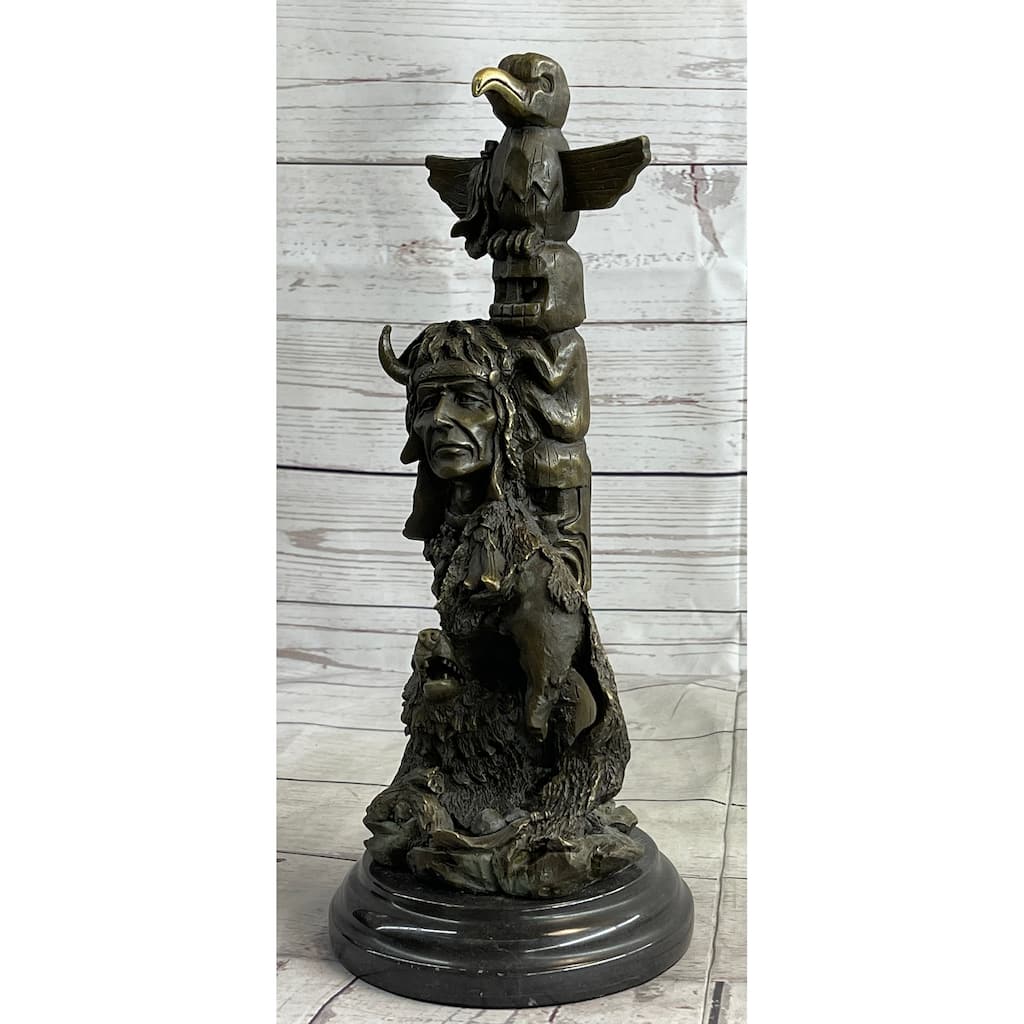 Native American Indian Totem Pole Bronze Sculpture Statue Original Art By Milo