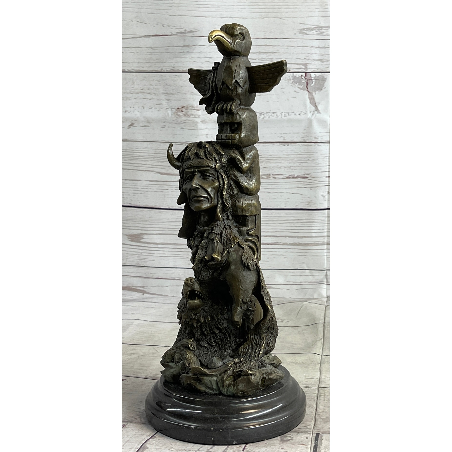 Native American Indian Totem Pole Bronze Sculpture Statue Original Art By Milo
