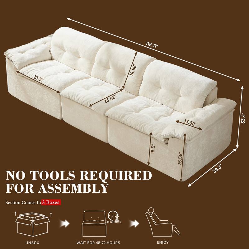 Rossetta 3-Seater Luxury Cloud Chenille Modular Sofa with Adjustable Footrest