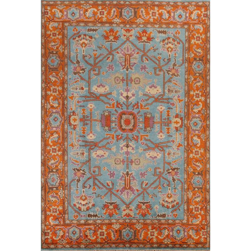 Blue Heriz Serapi Indian Area Rug Hand-Knotted Traditional Wool Carpet - 8'10" x 11'9"