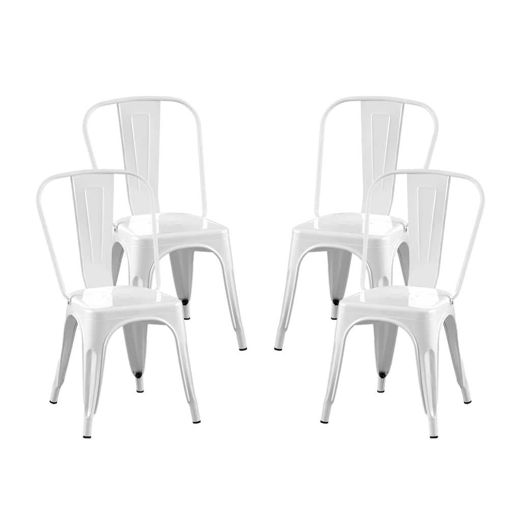 4-Piece Stackable Industrial Dining Chair Set - High Gloss White, 18 Inch Seat Height