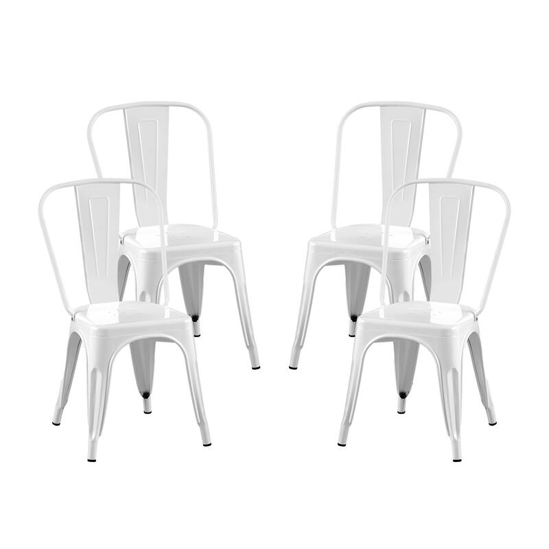 Industrial Metal 18 Inch Stackable Dining Chair Set - Set of 4 - Glossy White